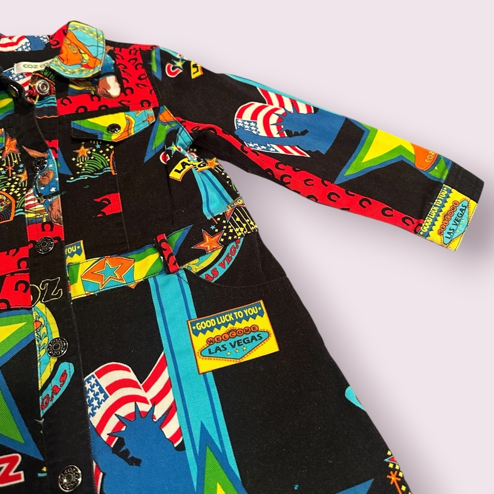 Kids Coz Co Colorful Graphic Long Sleeve Coat Las Vegas Americana Print - Picture 5 of 9